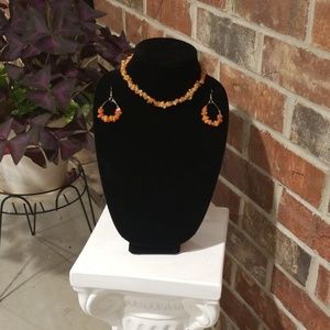 Natural Crystal Chip Beaded Necklace w/Earrings